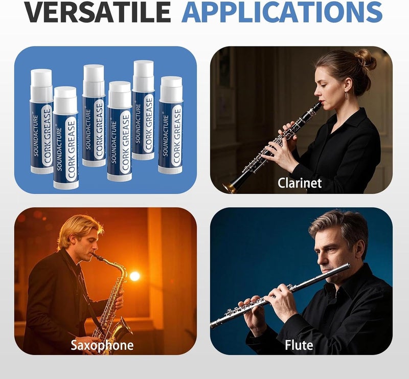 SOUNDACTURE 6PCS Cork Grease for Clarinet, Saxophone, Alto Sax, Woodwind Instrument Maintenance, Lubricant for Cork Joints, Easy-to-Use Grease Tube for Woodwind Care - Image 5